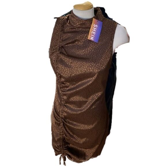 SHEIN Women’s Brown Ruched  Sleeveless Midi Dress (Size Large) NWT - Picture 4 of 12